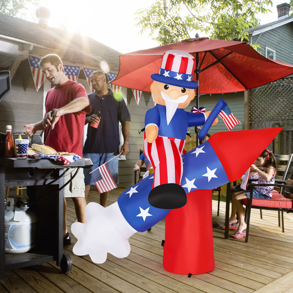 6ft Uncle Sam on Rocket Independence Day Blow Up Lighted Decoration With 3Led Light