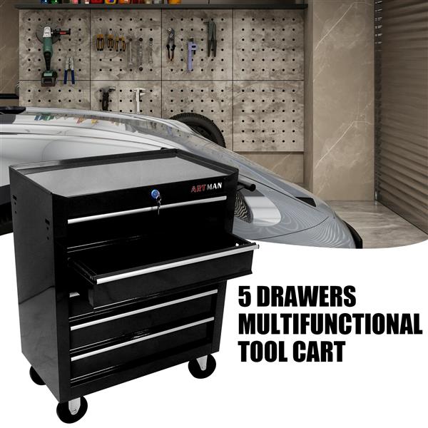 5 DRAWERS MULTIFUNCTIONAL TOOL CART WITH WHEELS-BLACK