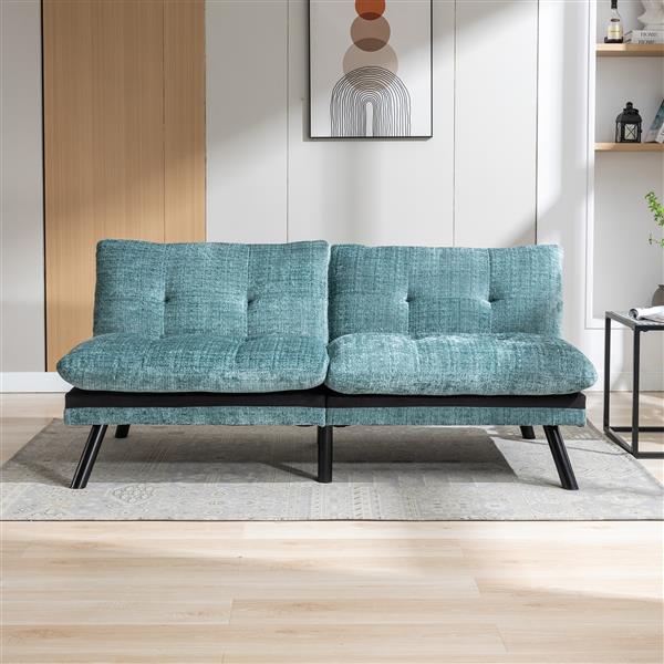 Convertible Sofa Bed  Loveseat Futon Bed Breathable Adjustable Lounge Couch with Metal Legs,Futon Sets for Compact Living Space  Chenille- Mint Green