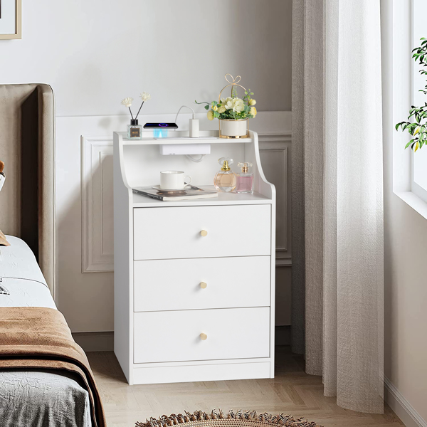 FCH white particleboard with triamine matt gold tapered handle 45*35*73cm three drawers with compartments bedside table 1 wireless + 2 USB ports + 2 US standard three-plug ports