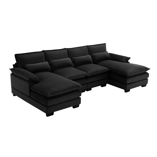 [VIDEO provided][New]110*55" Modern U-shaped Sectional Sofa with Waist Pillows,6-seat Upholstered Symmetrical Sofa Furniture,Sleeper Sofa Couch with Chaise Lounge for Living Room,Apartment,Black