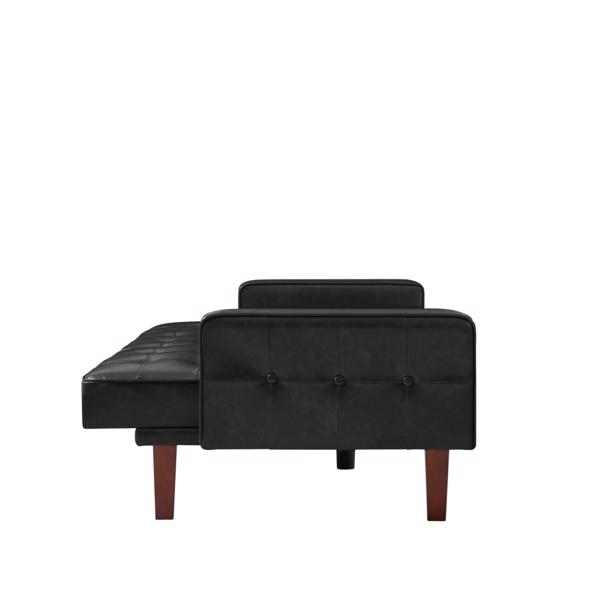 Black Convertible Double Folding Living Room Sofa Bed, PU Leather, Tufted Buttons, Suitable for Living Rooms And Bedrooms