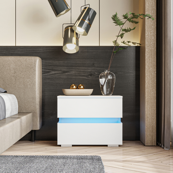 RGB LED Double Side Cabinet Bedside Table White