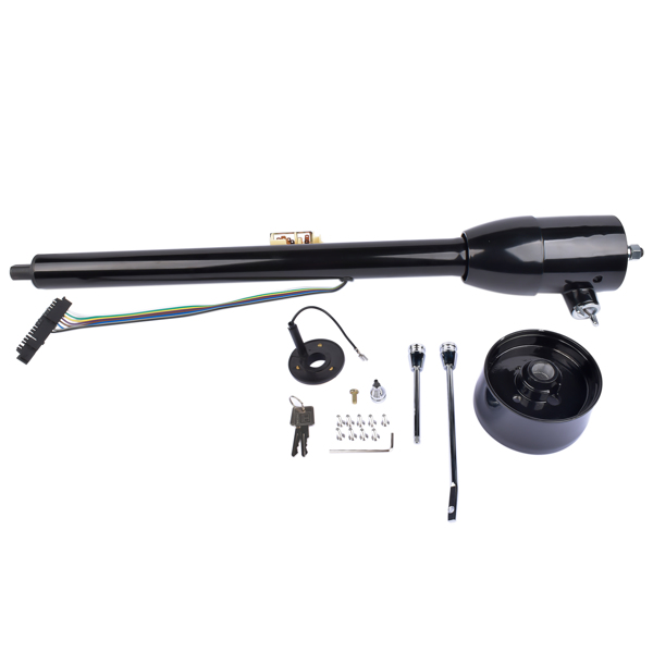 Black 32" Floor Shift Tilt Manual Steering Column w/ Key & 9 Hole Wheel Adpater