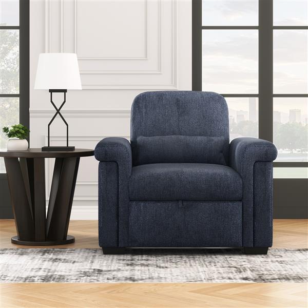 3 in 1 Convertible Sleeper Chair Sofa Bed Pull Out Couch Adjustable Chair with Pillow, Adjust Backrest into a Sofa, Lounger Chair, Single Bed or Living Room or Apartment, Dark Blue