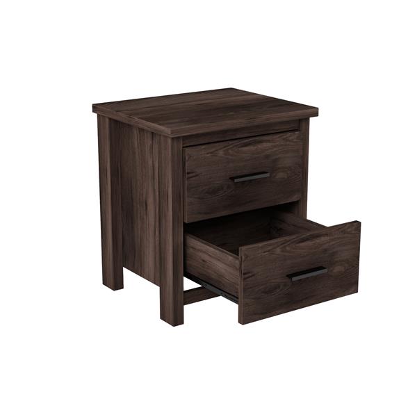 Vintage Two Drawer Nightstand, Simple and Generous Storage Space,Dark Walnut