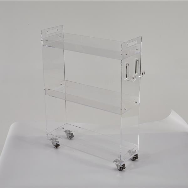 Acrylic Rolling Side Table - 3 Tiers End Table with Lockable Wheels - Small Clear Table for Living Room,