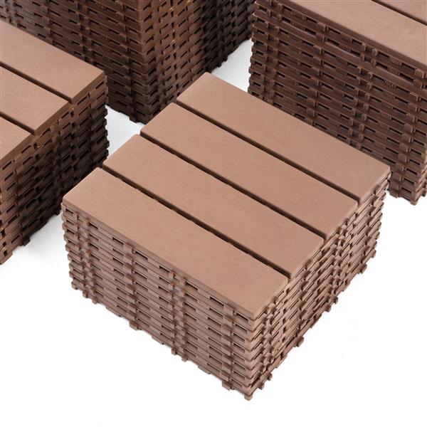 Plastic Interlocking Deck Tiles,44 Pack Patio Deck Tiles,11.8"x11.8" Square Waterproof Outdoor Floor All Weather Use, Patio Floor Decking Tiles for Porch Poolside Balcony Backyard (Dark Brown 44 pack)