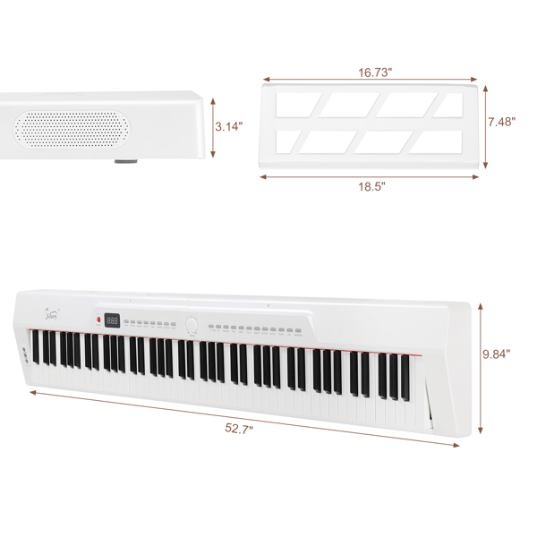 [Do Not Sell on Amazon]Glarry GPP-105 88 Key Full Size Semi-Weighted Standard Keyboards Digital Piano with Dual-tube X-Shape Stand, MIDI Bluetooth, Headphone，for Piano Lover White color