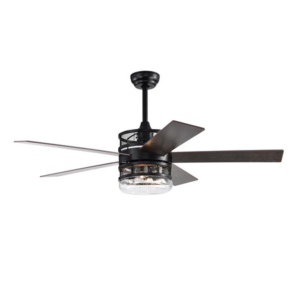 52-inch 5-blade Lighted Ceiling Fan with Remote Control , Glass Shade (Optional Remote) --Matte Black