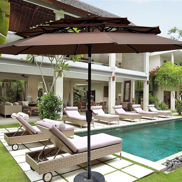 9Ft 3-Tiers Outdoor Patio  Umbrella with Crank and tilt and Wind Vents for Garden Deck  Backyard Pool Shade Outside Deck Swimming Pool