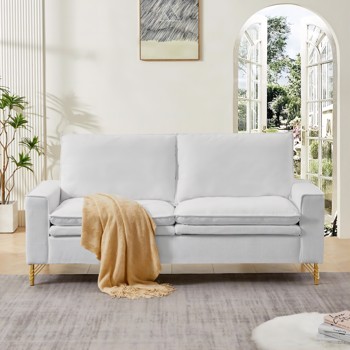 White, Velvet Cloth Indoor Double Sofa With Metal Feet, 78.54\\"*31.69\\"*38.18\\"