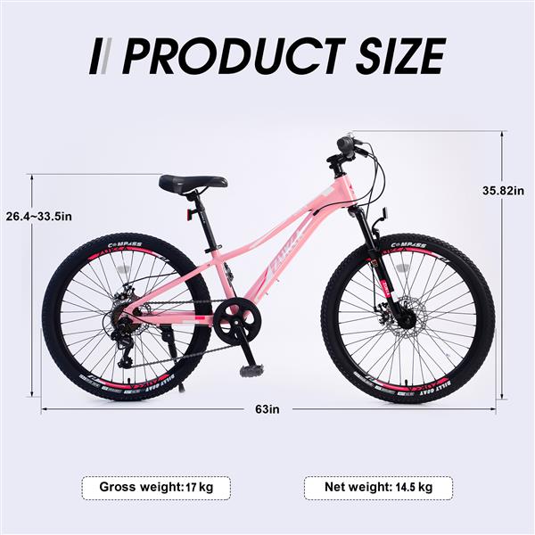 Mountain Bike for Girls and Boys  Mountain 24 inch 7-Speed bike