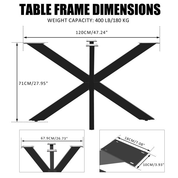 Metal Table Legs, Table Frame Spider, DIY Furniture leg for Dining Table, Desk, Conference Table, 1 leg 120x68cm, Height 71 cm