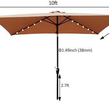 10 x 6.5t Rectangular Patio Solar LED Lighted Outdoor Market Umbrellas with Crank & Push Button Tilt for Garden Shade Outside Swimming Pool