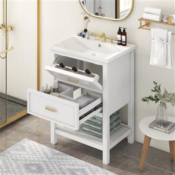 24\\'\\' Bathroom Vanity with Top Sink, Modern Bathroom Storage Cabinet with 2 Drawers, Single Sink Bathroom Vanity