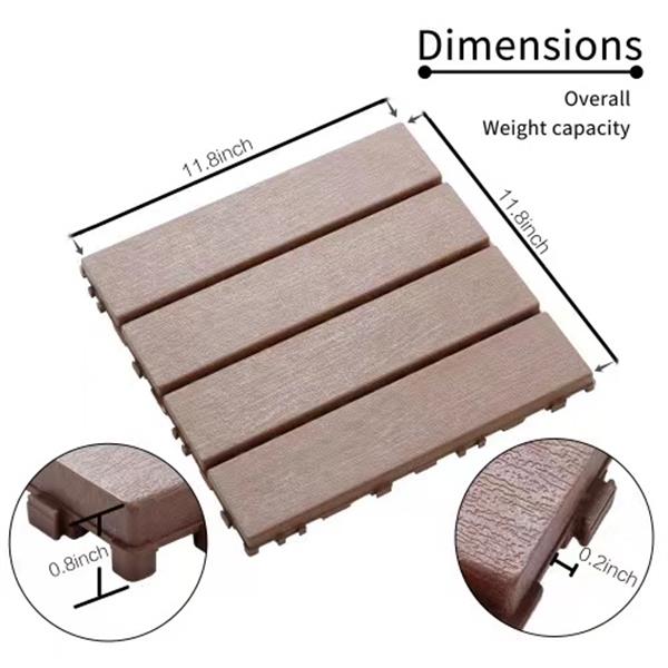 Plastic Interlocking Deck Tiles,44 Pack Patio Deck Tiles,12"x12" Square Waterproof Outdoor All Weather Use, Patio Decking Tiles for Poolside Balcony Backyard, Brown