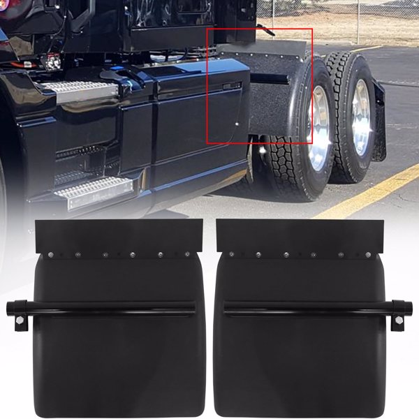 24" x 24" Pair of Black Poly Quarter Fenders Fit for Semi Truck, Heavy Duty Bracket Quarter Fender Fit for Freightliner Kenworth Volvo Peterbilt Mack International (Polypropylene)