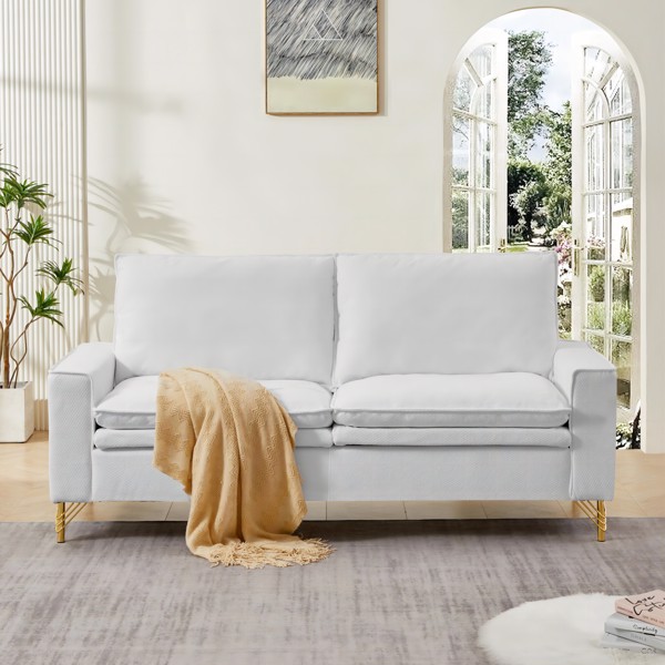 White, Velvet Cloth Indoor Double Sofa With Metal Feet, 78.54"*31.69"*38.18"