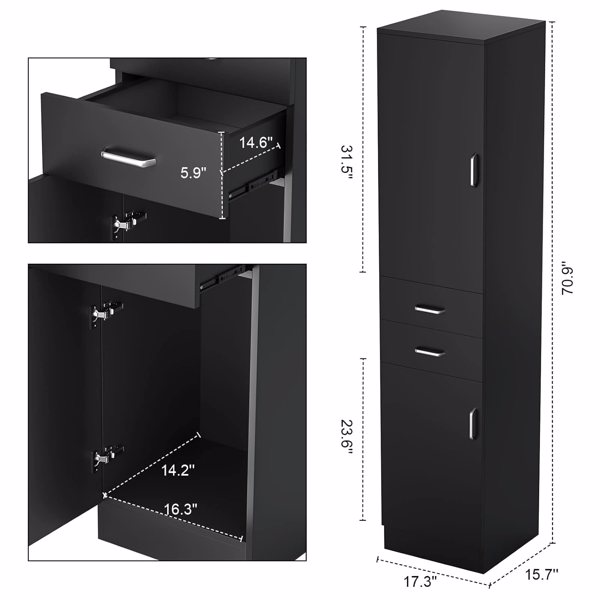 Barber Stations Wall Mount Salon Station, Salon Cabinets and Storage with 2 Tier Shelf, Hair Styling Storage Cabinet with 2 Drawers & 1 Storage Cabinet