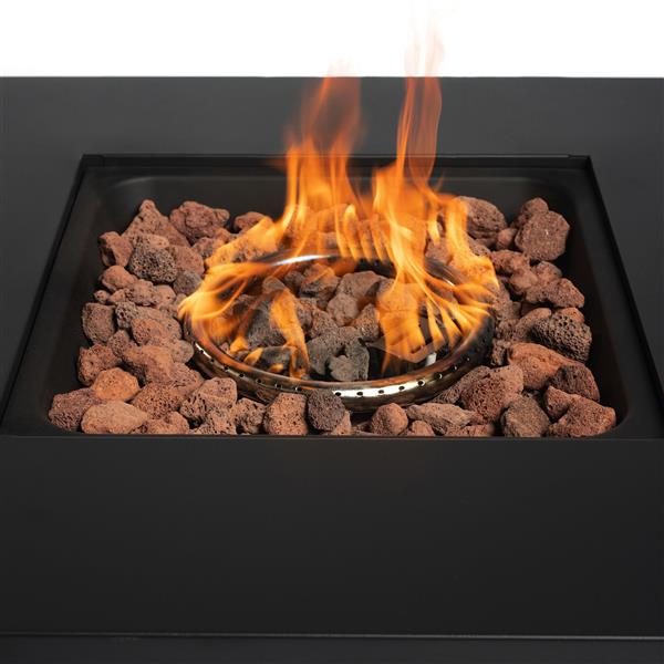 40000BTU Square Propane Fire Pit Table Steel Tabletop with Textilene Side Panel, Steel Lid and Rocks