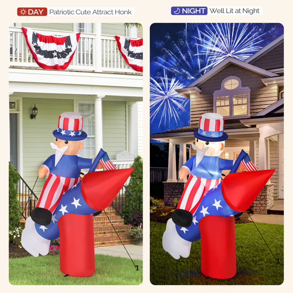 6ft Uncle Sam on Rocket Independence Day Blow Up Lighted Decoration With 3Led Light