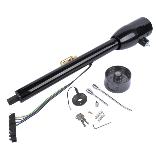 28" Black Tilt Street Rod Floor Shift Steering Column w/ Wheel Adapter & Key