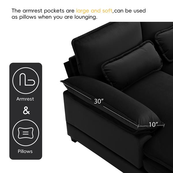 [VIDEO provided][New]110*55" Modern U-shaped Sectional Sofa with Waist Pillows,6-seat Upholstered Symmetrical Sofa Furniture,Sleeper Sofa Couch with Chaise Lounge for Living Room,Apartment,Black