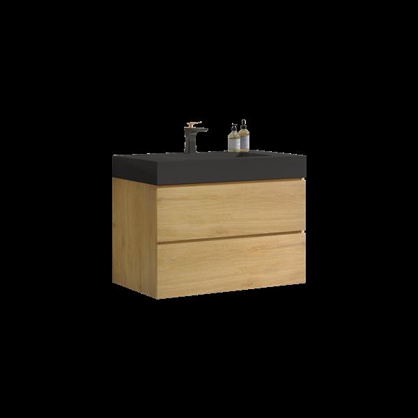 30" Natural Oak Bathroom Vanity with Sink, Large Storage Wall Mounted Floating Bathroom Vanity for Modern Bathroom, One-Piece Black Sink Basin WITHOUT Drain and Faucet