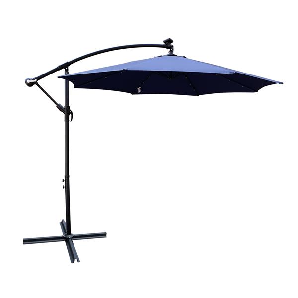 10 ft Outdoor Patio Umbrella Solar Powered LED Lighted Sun Shade Market Waterproof 8 Ribs Umbrella with Crank and Cross Base for Garden Deck Backyard Pool Shade Outside Deck Swimming Pool