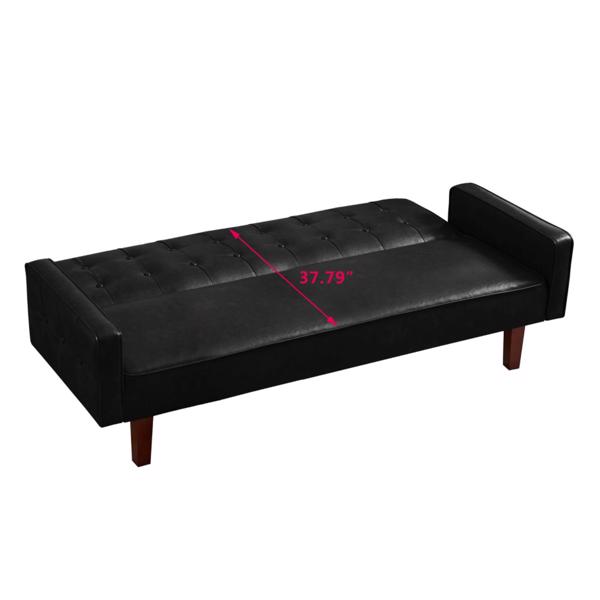 Black Convertible Double Folding Living Room Sofa Bed, PU Leather, Tufted Buttons, Suitable for Living Rooms And Bedrooms