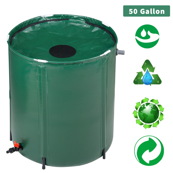 50 Gallon Folding Rain Barrel Water Collector Green