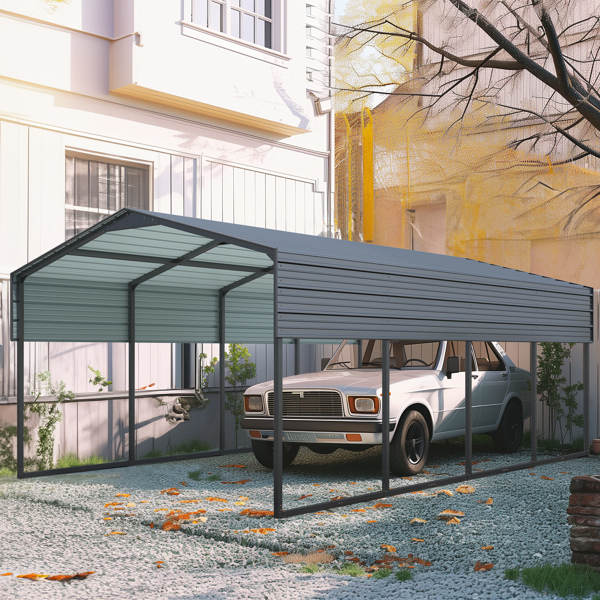 12x20 FT Metal Carport Heavy Duty with Reinforced Frame, Outdoor Garage Multi-Use Shelter Canopy Car Shelter for Pickup, Boat, Car and Tractors