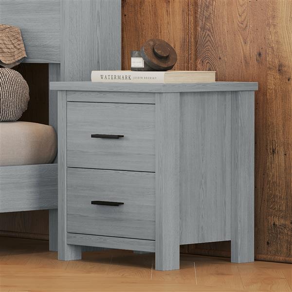 Vintage Two Drawer Wooden Nightstand, Simple and Generous, Large Storage Space,Light Gray