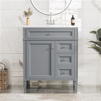 30\\'\\' Bathroom Vanity with Top Sink, Modern Bathroom Storage Cabinet with 2 Drawers and a Tip-out Drawer, Single Sink Bathroom Vanity