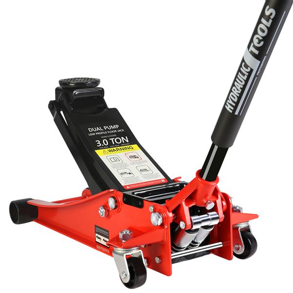 Hydraulic Low Profile and Steel Racing Floor Jack with Dual Piston Quick Lift Pump,3 Ton (6600 lb) Capacity,  Lifting range 3.3"-18.5"