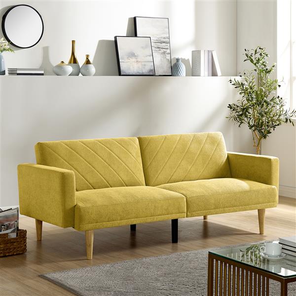 Multi-Functional Futon Sofa Bed :Tapered Wood Legs - Ideal for Small Living Rooms - Multi-Color Fabric Options - Easily Converts to Single Bed, Yellow