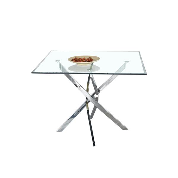 Contemporary Square Clear Dining Tempered Glass Table with Silver Finish Stainless Steel Legs