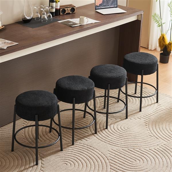 24" Tall, Round Bar Stools, Set of 2 - Contemporary upholstered dining stools for kitchens, coffee shops and bar stores - Includes sturdy hardware support legs