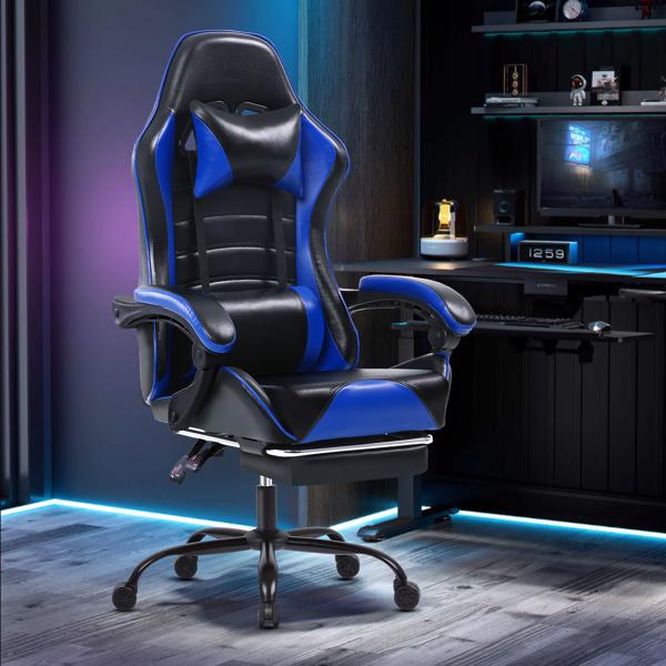 Gaming Chair, Computer Chair with Wheels, Adjustable Height Pu Leather Gamer Chair Office Desk Chair, Ergonomic Video Game Chair for Adults