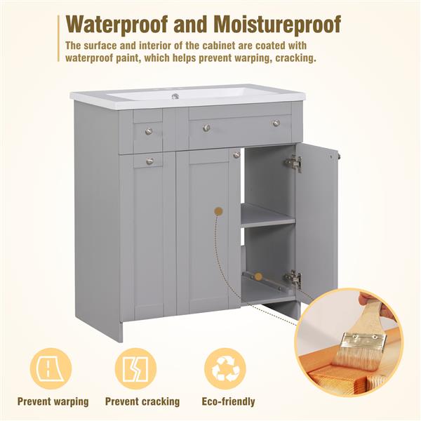 30" Bathroom vanity with Single Sink in grey,Combo Cabinet Undermount Sink,Bathroom Storage Cabinet