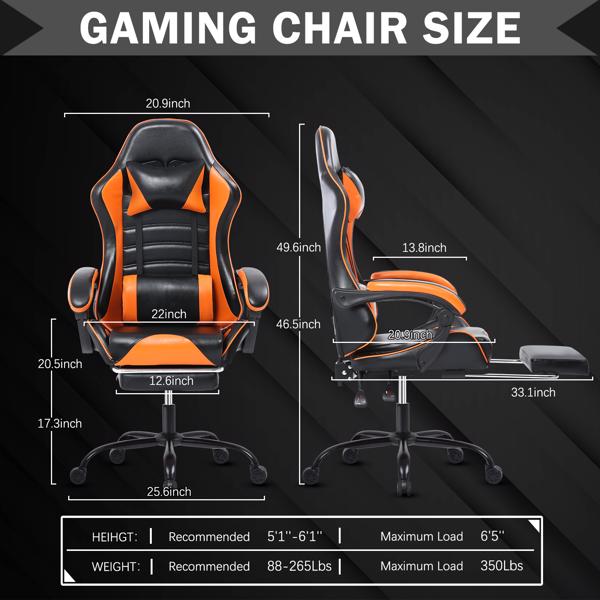 Gaming Chair, Computer Chair with Wheels, Adjustable Height Pu Leather Gamer Chair Office Desk Chair, Ergonomic Video Game Chair for Adults