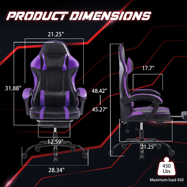 Gaming Chair, Computer Chair with Wheels, Adjustable Height Pu Leather Gamer Chair Office Desk Chair, Ergonomic Video Game Chair for Adults