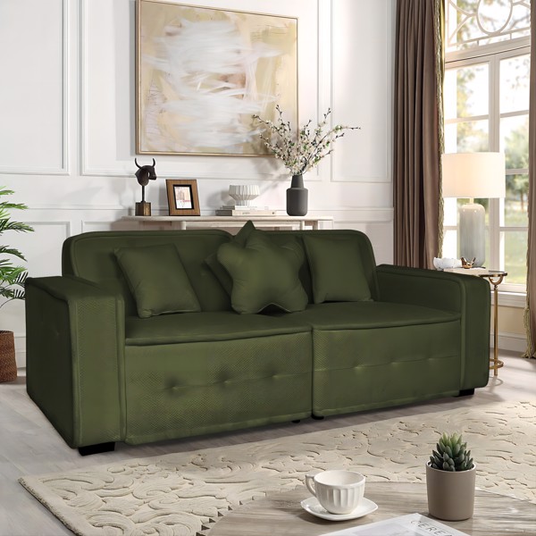 Green, Velvet cloth Modern Indoor Sofa With Three Pillows, 93.50"*35.23"*30.70"