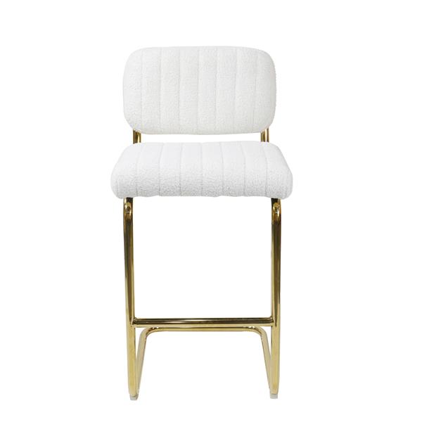 Mid-Century Modern Counter Height Bar Stools for Kitchen Set of 2, Armless Bar Chairs with Gold Metal Chrome Base for Dining Room, Upholstered Fabric Counter Stools,Ivory