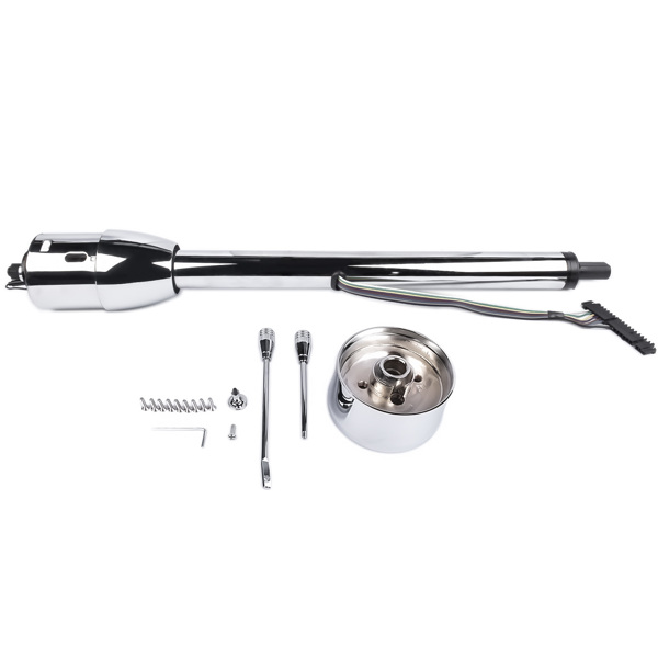 30" Chrome Tilt Street Rod Floor Shift Steering Column with Wheel Adapter No Key