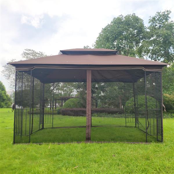 13x10 Outdoor Patio Gazebo Canopy Tent With Ventilated Double Roof And Mosquito net(Detachable Mesh Screen On All Sides),Suitable for Lawn, Garden, Backyard and Deck,Brown Top