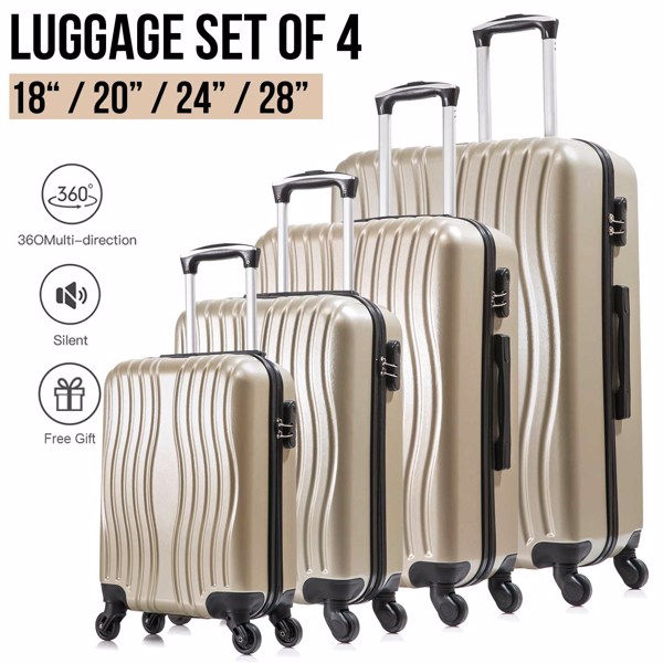 4 Piece Luggage Set PC Material Hard Shell  Suitcase with Spinner Wheels Lightweight Suitcase Set Silver