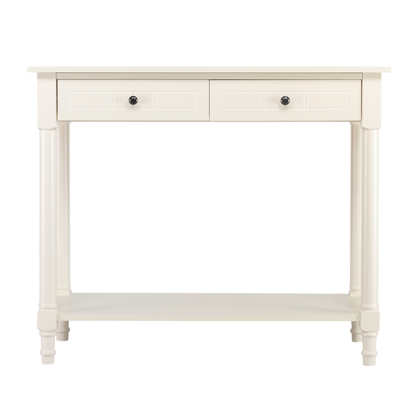 2-Tier Console Table with 2 Drawers， Console Tables for Entryway, Sofa Table with Storage Shelves, Entryway Table Behind Sofa Couch, for Living Room, Kitchen, Cream White