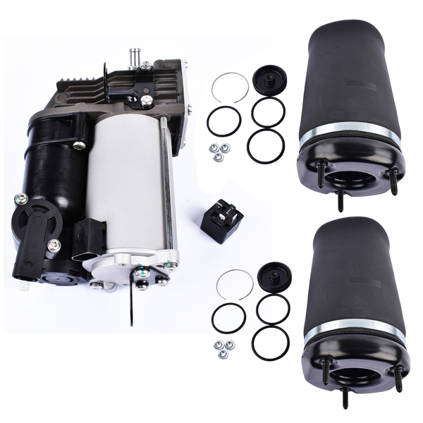 Pair Front Air Suspension Spring Bags + Compressor Pump for Mercedes-Benz GL-Class X164 GL350 GL450 GL550 M-Class W164 ML350 ML500 ML550 1643204313 1643200304